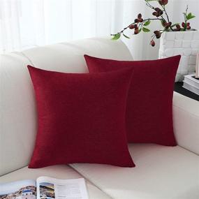 img 2 attached to 🎅 Burgundy Red Christmas Throw Pillow Covers: Rustic Farmhouse Linen Burlap Cushion Cases (Set of 2, 18 x 18 Inches)