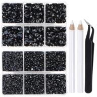 💎 lpbeads hotfix rhinestones bundle: 6400 black flat back crystal round gems with tweezers and picking pen – 5 mixed sizes! logo