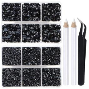 img 4 attached to 💎 LPBeads Hotfix Rhinestones Bundle: 6400 Black Flat Back Crystal Round Gems with Tweezers and Picking Pen – 5 Mixed Sizes!