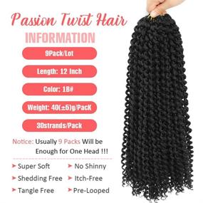 img 2 attached to 9 пачек волос Passion Twist длиной 12 дюймов водяная волна, крочет волос для Passion Twist, длинные волосы Богемского стиля, наращивание (12 дюймов, 1B) - улучшенный поиск в Интернете.