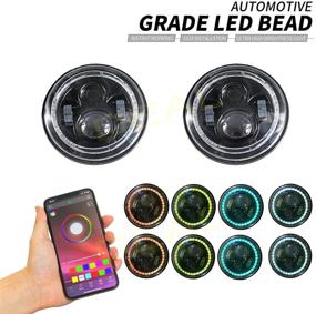 img 4 attached to 🔆 Premium 7" 60W Bluetooth-Controlled RGB Halo Ring LED Headlights - Compatible with Models using 6012/6014/6015/H6017/H6024 Round Sealed Beam Headlights