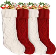 premium 4pack ankis large christmas stockings - double-sided cable knit in 🎁 burgundy red and cream - 18 inches - perfect for family holiday christmas parties логотип