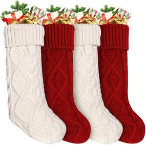 img 4 attached to Premium 4Pack Ankis Large Christmas Stockings - Double-Sided Cable Knit in 🎁 Burgundy Red and Cream - 18 Inches - Perfect for Family Holiday Christmas Parties