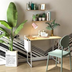 img 1 attached to 📚 Складной стол GHQME 31.5" с сумкой для ноутбука, домашний офис, учеба и письмо - Решение для маленького пространства без необходимости сборки (натуральный и белый-сумка)