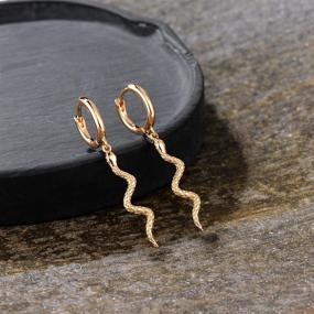 img 1 attached to 💛 Stylish and Allergen-Free VACRONA Snake Huggie Hoop Earrings in 14K Gold Plating