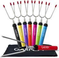 🍢 garnen bbq marshmallow roasting smores sticks with pouch (8 packs), 34 inch extendable rotating stainless steel skewer fork with easy-grip handle for children camping grill campfire firepit logo