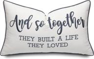 🧵 yugtex and so joyfully crafted a life they adored embroidered lumbar accent pillowcase - 12x20 inches, ivory-grey логотип