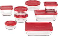 🔴 16-piece set of anchor hocking classic glass food storage containers with lids, red логотип