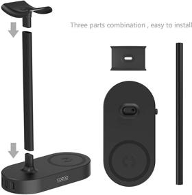 img 2 attached to 🎧 COZOO Headphone Stand with Wireless Charging Pad, 3 USB Charging Ports - Gaming Headset Hanger Organizer, 10W - Ideal for Gaming, DJ, Wireless Earphone Display Accessories (Black)