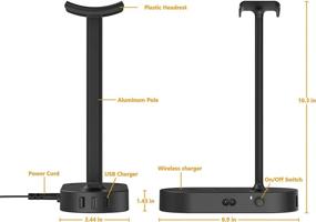 img 3 attached to 🎧 COZOO Headphone Stand with Wireless Charging Pad, 3 USB Charging Ports - Gaming Headset Hanger Organizer, 10W - Ideal for Gaming, DJ, Wireless Earphone Display Accessories (Black)