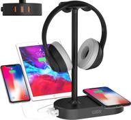 🎧 cozoo headphone stand with wireless charging pad, 3 usb charging ports - gaming headset hanger organizer, 10w - ideal for gaming, dj, wireless earphone display accessories (black) logo