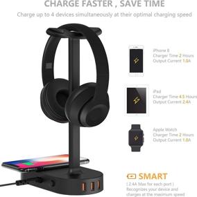 img 1 attached to 🎧 COZOO Headphone Stand with Wireless Charging Pad, 3 USB Charging Ports - Gaming Headset Hanger Organizer, 10W - Ideal for Gaming, DJ, Wireless Earphone Display Accessories (Black)