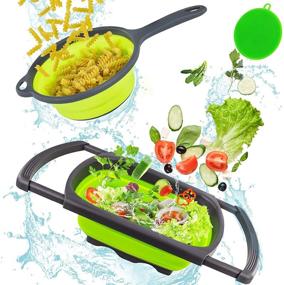 img 4 attached to 🥦 Extendable Strainer Set - 2 Pack, Collapsible Colanders and Strainers with Handle, Over the Sink Kitchen Colanders & Food Strainers