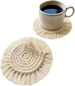 img 4 attached to 🌾 Beige Macrame Coasters for Wooden Table - Absorbent Drink Coasters with Boho Home Decor Vibes - Perfect Housewarming Gift