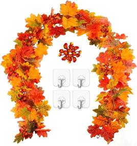 img 4 attached to 🍁 2 Pcs Fall Maple Garland with Red Berries - 5.8Ft/Piece - Artificial Fall Foliage Garland - Perfect Autumn Thanksgiving Fall Halloween Christmas Home Wedding Party Decor