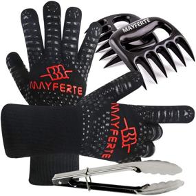 img 4 attached to 🔥 Ultimate Heat Resistant BBQ Cooking Gloves with Meat Claws and Stainless Steel Tongs by MAYFERTE