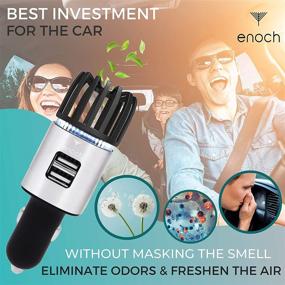 img 1 attached to 🚗 Enoch Car Air Purifier with USB Car Charger 2-Port, Ionic Ozone. Freshens Air, Eliminates Odor, Dust, Smoke, Pet & Food Odor. Silver Ionic Car Deodorizer.
