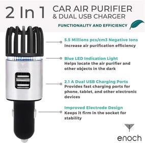 img 2 attached to 🚗 Enoch Car Air Purifier with USB Car Charger 2-Port, Ionic Ozone. Freshens Air, Eliminates Odor, Dust, Smoke, Pet & Food Odor. Silver Ionic Car Deodorizer.