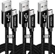 🔌 udaton 10фт 3 шт. микро-usb кабель - быстрая зарядка плетеный шнур nylon для samsung galaxy, lg k40, планшета и android смартфонов (черный) логотип