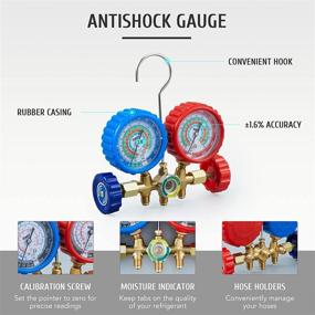 img 1 attached to 🌡️ ORION MOTOR TECH AC Gauge Set for R134a R12 R22 R502 - 3 Way Automotive AC Gauge Set with Antishock Gauges, Hoses, Couplers & Adapter - Puncturing Can Tap Freon Recharge Kit for HVAC