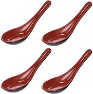 🍜 set of 4 japanese noodle soup spoons for wonton, soba, rice, pho, ramen - asian chinese japanese cuisine - black/red logo