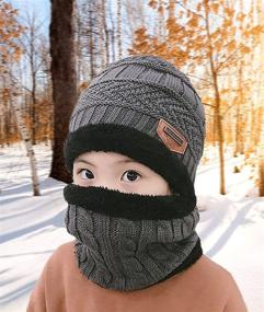img 1 attached to 👦 XYIYI Kids 2-Piece Winter Knit Hat and Scarf Set for Ages 5-14, Warm Beanie Cap and Neck Warmer