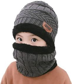 img 4 attached to 👦 XYIYI Kids 2-Piece Winter Knit Hat and Scarf Set for Ages 5-14, Warm Beanie Cap and Neck Warmer