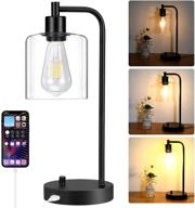 industrial desk lamp with usb charging port - modern dimmable 💡 bedside nightstand lamp for bedroom living room office - led bulb included (black) логотип