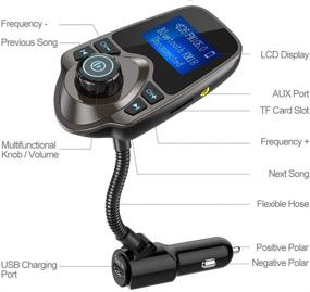 img 1 attached to 🚗 Nulaxy KM18 Brown Bluetooth Car FM Transmitter Audio Adapter Receiver: Wireless Handsfree Car Kit with TF Card, AUX, 1.44 Display