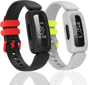 img 4 attached to Водонепроницаемые силиконовые браслеты для Fitbit Ace 3, мягкие сменные браслеты для детей - аксессуары для браслета для мальчиков и девочек - спортивный браслет для трекера активности Fitbit Ace 3 (черный/серый)