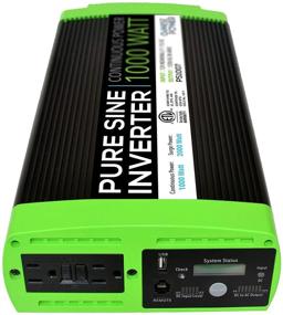 img 4 attached to GoWISE Power 1000W Continuous 2000W Surge Peak Power Pure Sine Wave Inverter with Digital LCD Display for Enhanced Performance, Black/Green (PS1007)