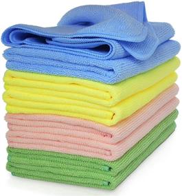 img 4 attached to VibraWipe Microfiber Cleaning Cloth, 8-Pack, 4 Colors, Large 14.2"x14.2", Kitchen Towels, Dish Cloths, Machine Washable