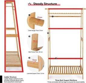 img 1 attached to ✨ COOGOU Wood Garment Rack with Shelves: Stylish Bamboo Clothing Rack for Kids, Coats, Shoes, and Laundry - Ideal for Home, Office, and Commercial Use