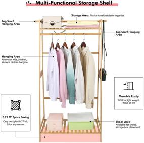 img 3 attached to ✨ COOGOU Wood Garment Rack with Shelves: Stylish Bamboo Clothing Rack for Kids, Coats, Shoes, and Laundry - Ideal for Home, Office, and Commercial Use