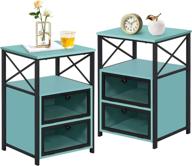 🌙 vecelo modern night stand end side table with storage space and door nightstands - set of 2, blue логотип