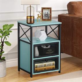 img 3 attached to 🌙 VECELO Modern Night Stand End Side Table with Storage Space and Door Nightstands - Set of 2, Blue