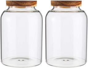 img 3 attached to 🍲 Bekith Set of 2 Large Glass Food Storage Containers with Airtight Wooden Lid, 66 FL OZ (1950ml) Capacity, Pantry Organization Canisters for Kitchen, Cereal Dispenser Jars for Spaghetti Pasta, Tea, Coffee