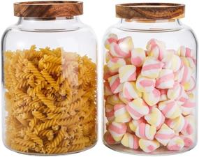 img 4 attached to 🍲 Bekith Set of 2 Large Glass Food Storage Containers with Airtight Wooden Lid, 66 FL OZ (1950ml) Capacity, Pantry Organization Canisters for Kitchen, Cereal Dispenser Jars for Spaghetti Pasta, Tea, Coffee