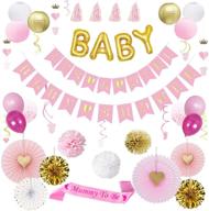 украшения для детского душа для девочки - баннер "это девочка", розово-золотые шары, декоративные вихри, повязка, фонарики (всего 59 шт.) логотип