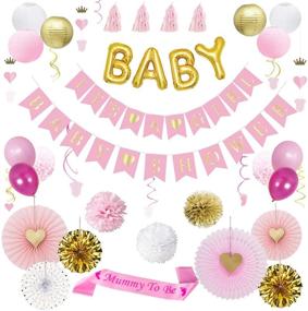 img 4 attached to 🎀 Baby Shower Decorations for Girl - It's a Girl Banner, Pink & Gold Balloons, Swirls Decor, Sash, Lanterns (Total 59PCS)