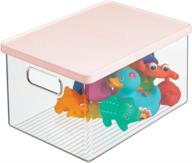 📦 mdesign clear pink stackable toy bin box with lid - organizer container for child/kids' action figures, crayons, markers, blocks, balls, puzzles, crafts, dog/cat toys logo