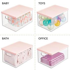 img 2 attached to 📦 mDesign Clear Pink Stackable Toy Bin Box with Lid - Organizer Container for Child/Kids' Action Figures, Crayons, Markers, Blocks, Balls, Puzzles, Crafts, Dog/Cat Toys