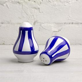 img 2 attached to 🏠 City to Cottage Handcrafted Dark Navy Blue Stripe Ceramic Salt and Pepper Shakers Set with Holder - Ideal Housewarming Gift