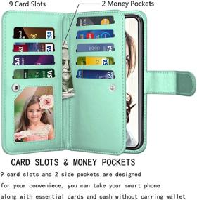 img 3 attached to 📱 Njjex Wallet Case for iPhone XR - PU Leather [9 Card Slots] ID Credit Holder Folio Flip Cover [Detachable][Kickstand] Magnetic Phone Case & Lanyard - Mint, 6.1" 2018