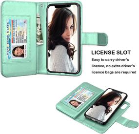 img 2 attached to 📱 Njjex Wallet Case for iPhone XR - PU Leather [9 Card Slots] ID Credit Holder Folio Flip Cover [Detachable][Kickstand] Magnetic Phone Case & Lanyard - Mint, 6.1" 2018