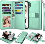 📱 njjex wallet case for iphone xr - pu leather [9 card slots] id credit holder folio flip cover [detachable][kickstand] magnetic phone case & lanyard - mint, 6.1" 2018 logo