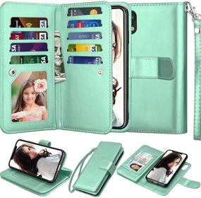 img 4 attached to 📱 Njjex Wallet Case for iPhone XR - PU Leather [9 Card Slots] ID Credit Holder Folio Flip Cover [Detachable][Kickstand] Magnetic Phone Case & Lanyard - Mint, 6.1" 2018