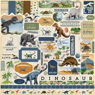 🦕 dinosaurs element stickers by carta bella paper company in green, blue, tan, brown, and red logo