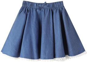 img 4 attached to Adorable Girls Skater Skirt: Stylish Denim with Lace Hem & Solid Color Design