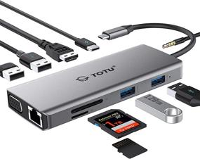 img 4 attached to 🔌 TOTU 11-in-1 Type C Hub with Ethernet, 4K HDMI, VGA, 2 USB 3.0, 2 USB 2.0, Micro SD/TF Card Reader, Mic/Audio, USB-C PD 3.0 – Compatible with Mac Pro and Other Type C Laptops